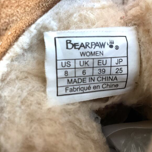 BEARPAW ANKLE SHERLING BOOTS Women's Size 8 Tan Brown Round Toe Faux Fur Leather - Picture 4 of 12